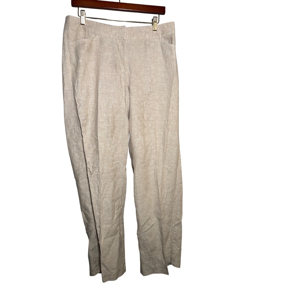 Chicos 100% Linen Pants Beige Oatmeal Straight Leg Trousers Size 1.5 Regular